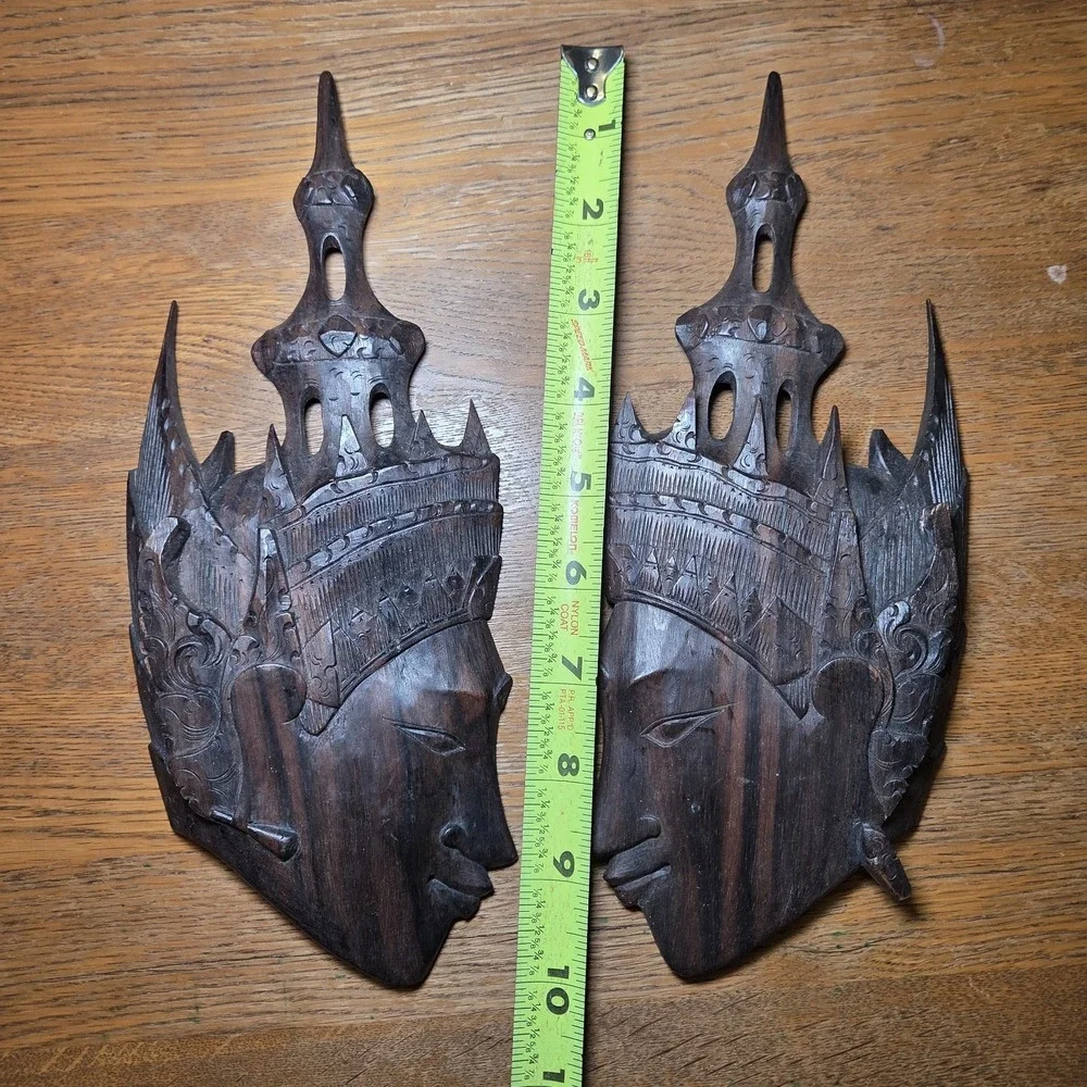 Carved Balinese Wooden‎ Royal Face Wall Masks Bali Indonesia Decor